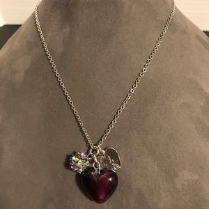 Women’s Silver Tone Purple Heart Charm Necklace